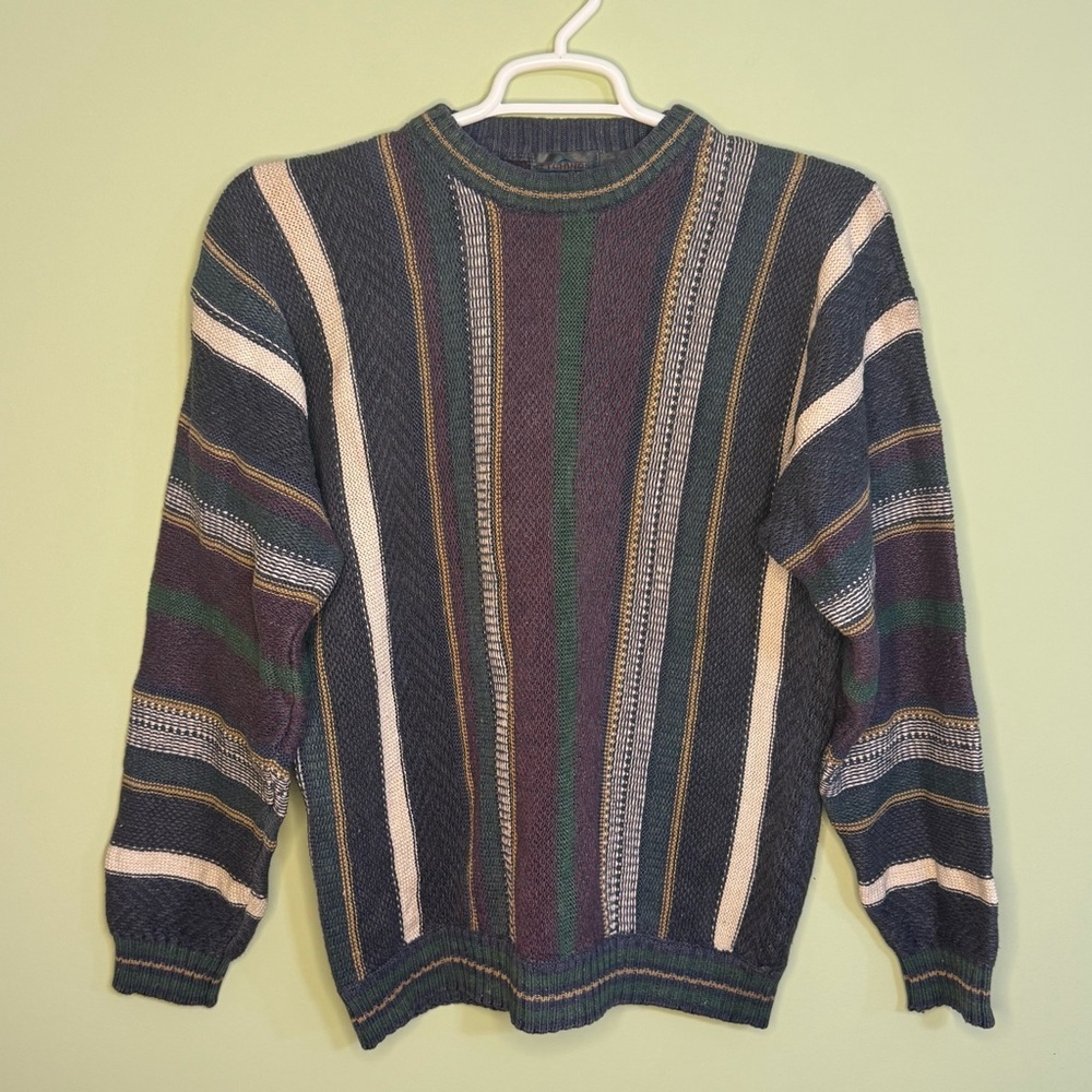 Vintage Etchings stripe men’s M sweater multi color cotton blend crewneck